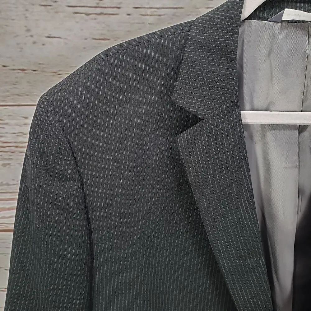 Perry Ellis Portfolio Men's Black Pinstriped 2Buttons Sportscoat Blazer 46L